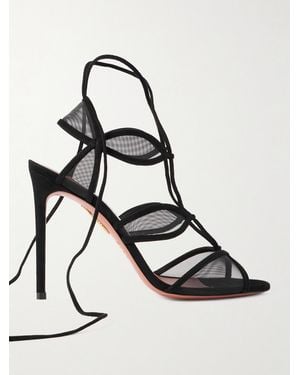 Aquazzura Fatal Attraction 105 Sandalen Aus Mesh Mit Besätzen Aus Veloursleder - Weiß