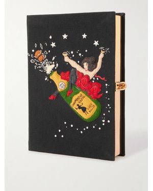 Olympia Le-Tan Holly Jingle & Mingle Embroidered Appliquéd Canvas Clutch - Black
