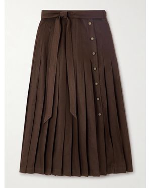 Loro Piana Jupe Portefeuille Plissée En Serge De Lin À Ceinture Yasmina - Marron