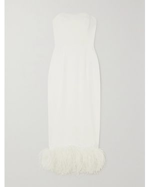 16Arlington Minelli Strapless Feather-Trimmed Crepe Midi Dress - White