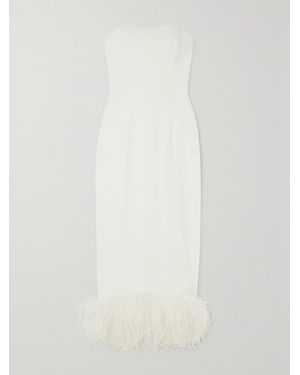 16Arlington Minelli Strapless Feather-Trimmed Crepe Midi Dress - White
