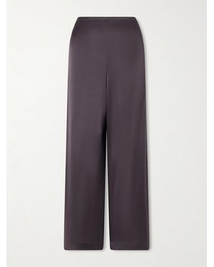 STAUD Stroll Silk-Blend Satin Wide-Leg Pants - Purple
