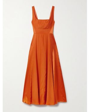 La Ligne Pleated Silk-Satin Midi Dress - Orange