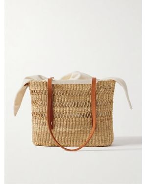 Muuñ Bicro Micro Leather-Trimmed Woven Straw Tote - Natural