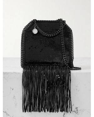 Stella McCartney Falabella Kleine Schultertasche Aus Canvas Mit Pailletten Und Fransen - Schwarz