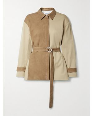Partow Brahm Belted Panelled Nubuck And Cotton-Twill Jacket - Natural
