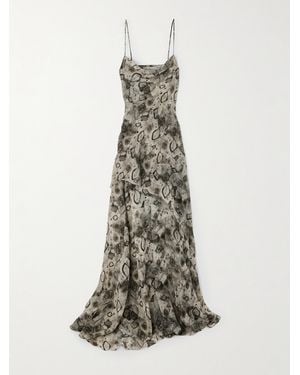 Cortana Meena Draped Frayed Printed Silk-Georgette Maxi Dress - White