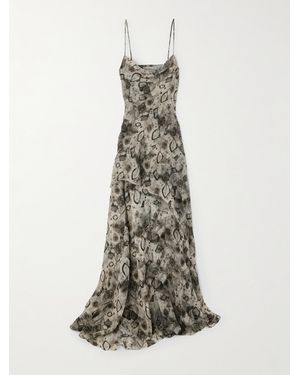 Cortana Meena Draped Frayed Printed Silk-Georgette Maxi Dress - White