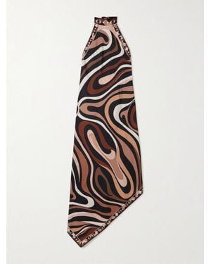 PUCCI Marmo Asymmetric Printed Silk-Twill Halterneck Dress - White