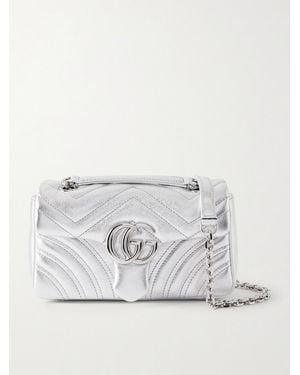 Gucci Gg Marmont Matelassé Metallic Leather Shoulder Bag - Grey