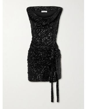 Rabanne Bow-Embellished Sequined Ruffled Woven Mini Dress - Black