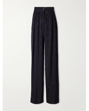 Dries Van Noten Belted Moiré High-Waist Wide-Leg Trousers - Blue