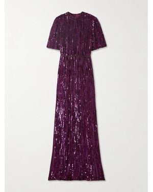 Jenny Packham Viola Bead-Embellished Sequined Georgette Gown - Purple