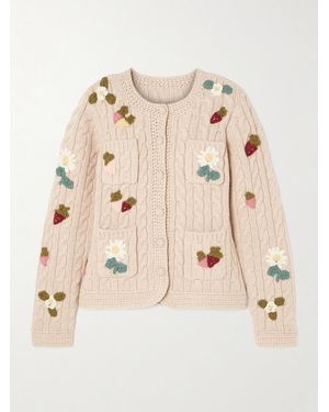 Sea Callie Appliquéd Cable-Knit Wool Cardigan - Natural