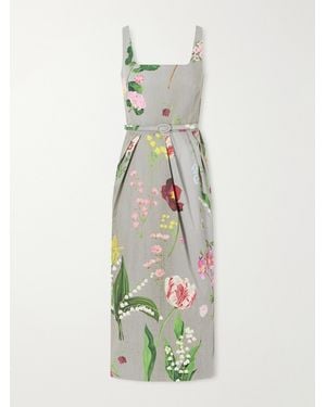 Oscar de la Renta Floral-Printed Stretch Cotton-Poplin Midi-Dress - White