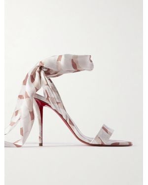 Christian Louboutin Miss Z 100 Printed Satin Sandals - Natural