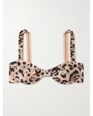 Agua Bendita Agraz Ruffled Leopard-Print Stretch Recycled Bikini Top - Natural