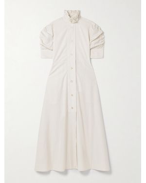 Thierry Colson Venetia Ruffled Pinstriped Cotton-Poplin Midi Dress - White