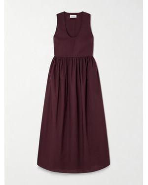 Matteau Gathered Organic Cotton-Poplin Midi Dress - Purple