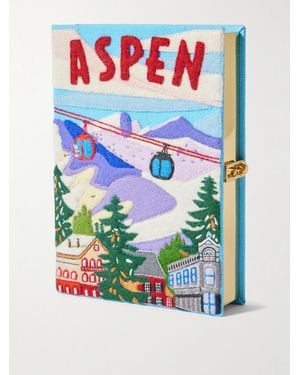 Olympia Le-Tan Aspen Embroidered Appliquéd Canvas Clutch - Gray