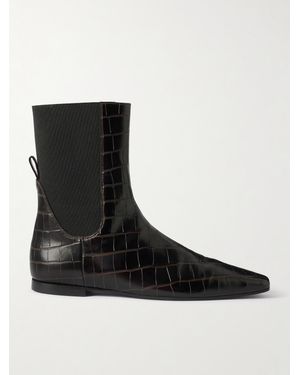 TOTEME Croc-Effect Leather Ankle Boots - Black