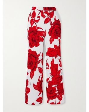 Balmain Floral-Print Crepe Flared Trousers