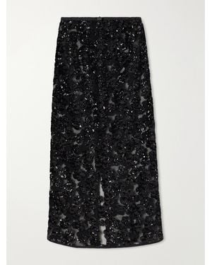 Cecilie Bahnsen Bria Sequined-Embellished Mesh Midi Skirt - Black