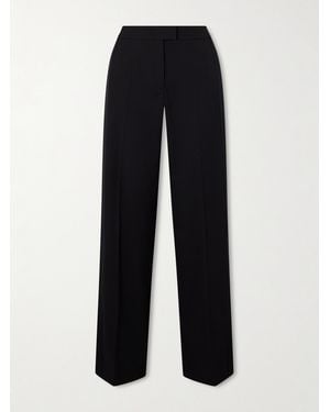 Another Tomorrow Pleated Satin-Trimmed Wool-Blend Twill Wide-Leg Trousers - Black