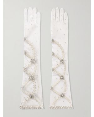 Clio Peppiatt Embellished Tulle Gloves - White