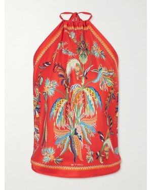 Etro Printed Silk-Satin Halterneck Top - Red