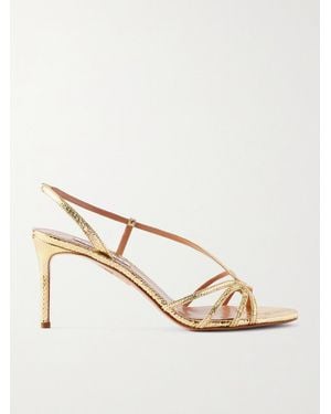 Aquazzura Sandales À Brides Arrière En Cuir Effet Serpent Métallisé Talk To Me 75 - Neutre