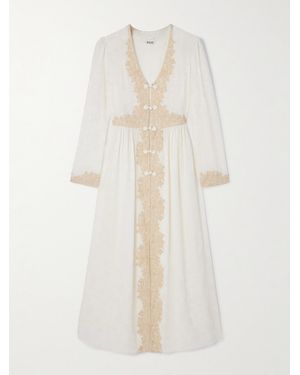 Bode Trousseau Lace-Trimmed Silk-Jacquard Maxi Dress - White