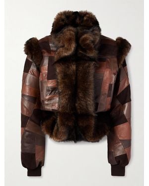 Chloé Patchwork Leather And Shearling Jacket - Brown