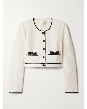 LoveShackFancy Talika Cropped Bow-Embellished Satin-Trimmed Cotton-Tweed Jacket - Natural