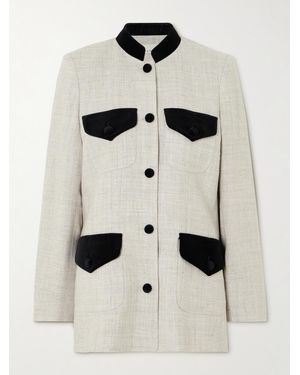 LIBEROWE Raja Velvet-Trimmed Canvas Blazer - Natural