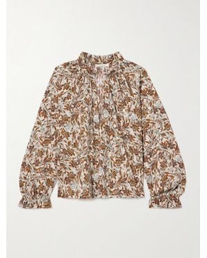 Doen Juna Tie-Neck Floral-Print Organic Cotton-Voile Top - Natural
