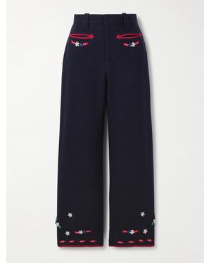 Bode Carroll Appliquéd Wool Felt Straight-Leg Trousers - Blue