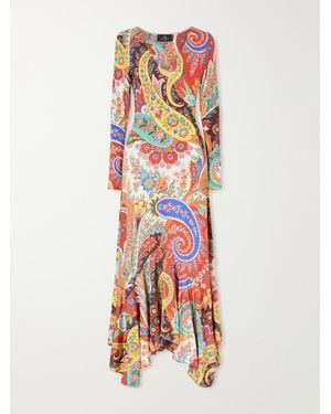 Etro Ruffled Paisley-Print Jersey Maxi Dress - White