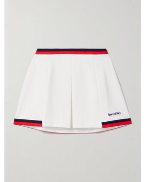 Sporty & Rich Mila Embroidered Pleated Striped Stretch-Knit Mini Skirt - White