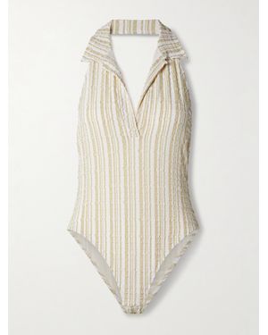 Lisa Marie Fernandez Polo Neckholder-Badeanzug Aus Gestreiftem Seersucker - Weiß