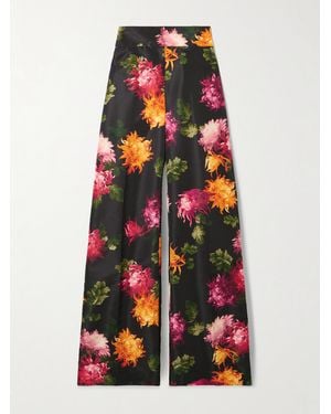 Carolina Herrera Diane Floral-Print Faille Wide-Leg Trousers - White