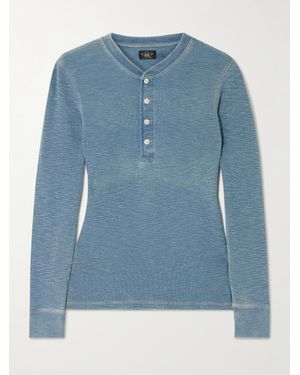 RRL Stretch-Cotton Henley Top - Blue