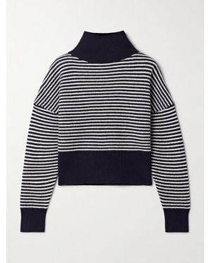 Max Mara Bessica Stehkragenpullover Aus Einer Woll-Kaschmirmischung Mit Streifen Und Reißverschluss - Blau
