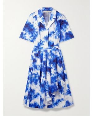 Jason Wu Pleated Tie-Dyed Cotton Midi Shirt Dress - Blue