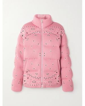 Alanui Bandana Jacquard Quilted Wool Down Jacket - Pink