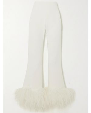16Arlington Brisbane Cropped Feather-Trimmed Crepe Wide-Leg Trousers - White