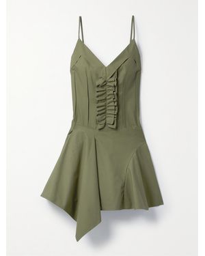 Commission Ruffled Panelled Cotton-Poplin Mini Dress - Green