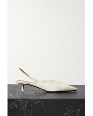 Neous Irena Lace-Trimmed Crepe De Chine Slingback Court Shoes - White