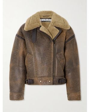 Acne Studios Shearling-Trimmed Leather Jacket - Green