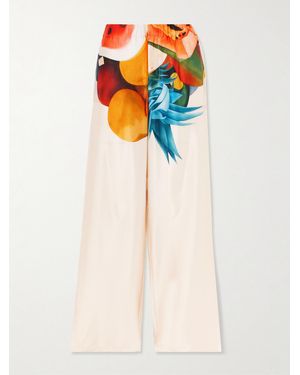 Donde Esteban Salpicon Printed Silk-Blend Wide-Leg Pants - White